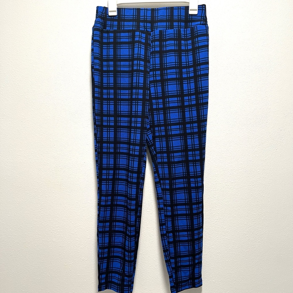 NWOT Blue and Black Plaid High Waisted Skinny Leg Pants